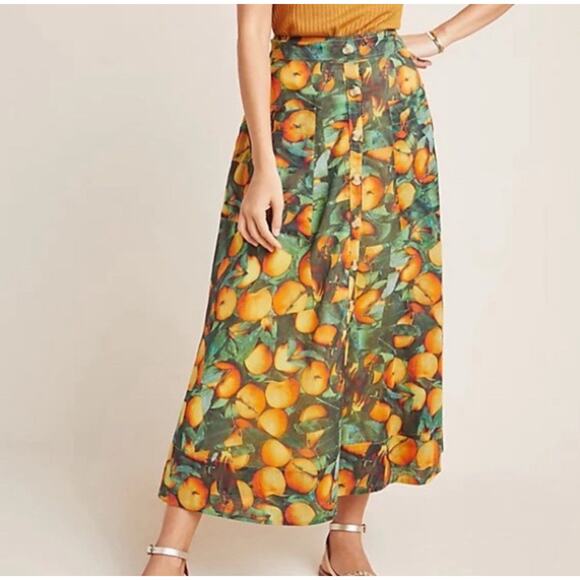 MAEVE Anthropologie 8 Multicolor Summer Oranges Orchard Cotton Maxi Skirt V12 - Picture 2 of 10